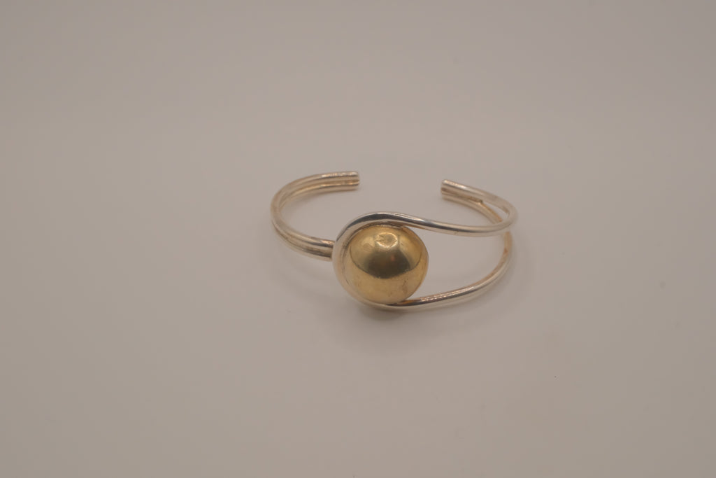 Mexico Sterling silver two tone modernist polished sphere cuff bracelet