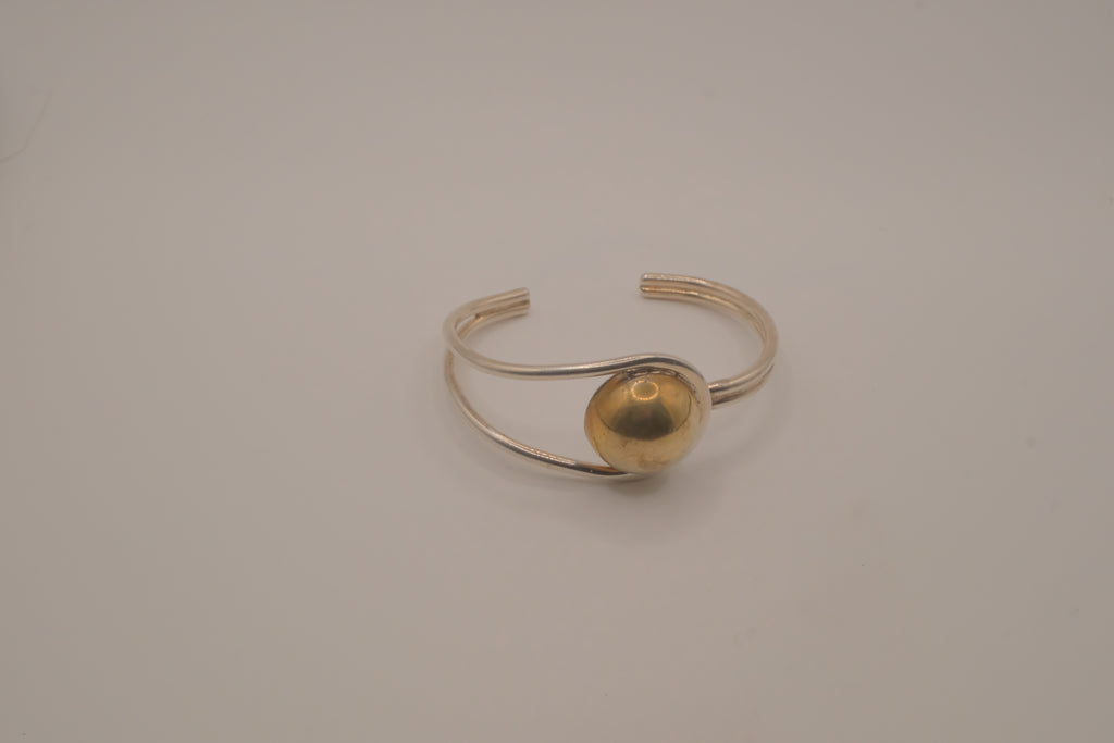Mexico Sterling silver two tone modernist polished sphere cuff bracelet
