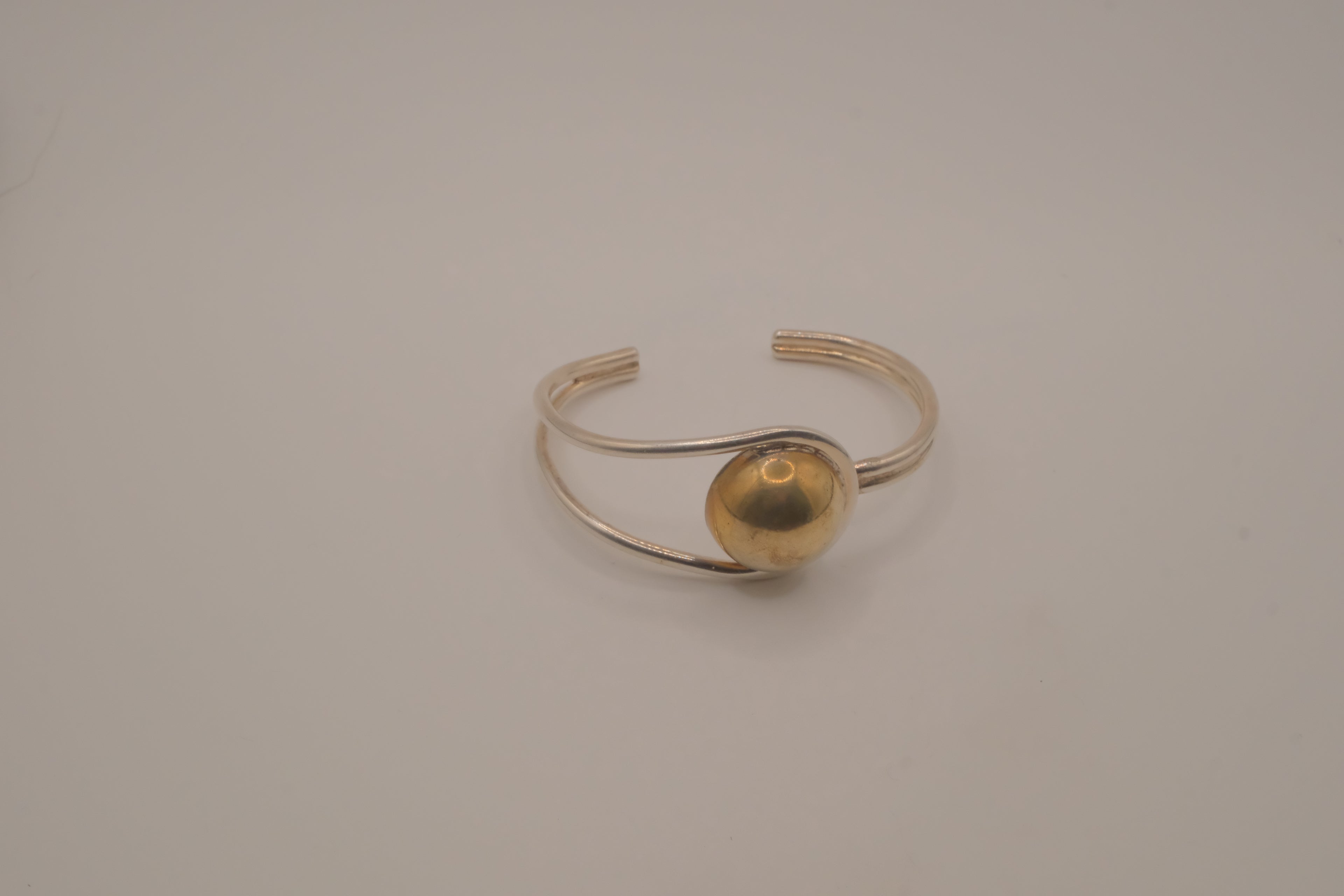 Mexico Sterling silver two tone modernist polished sphere cuff bracelet