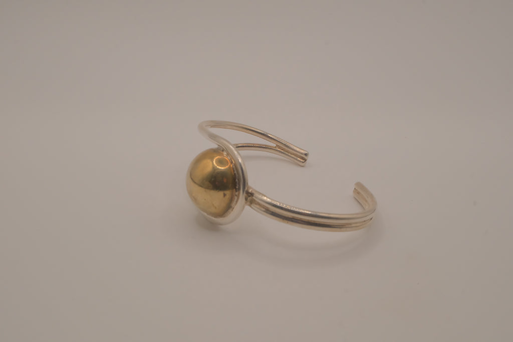 Mexico Sterling silver two tone modernist polished sphere cuff bracelet