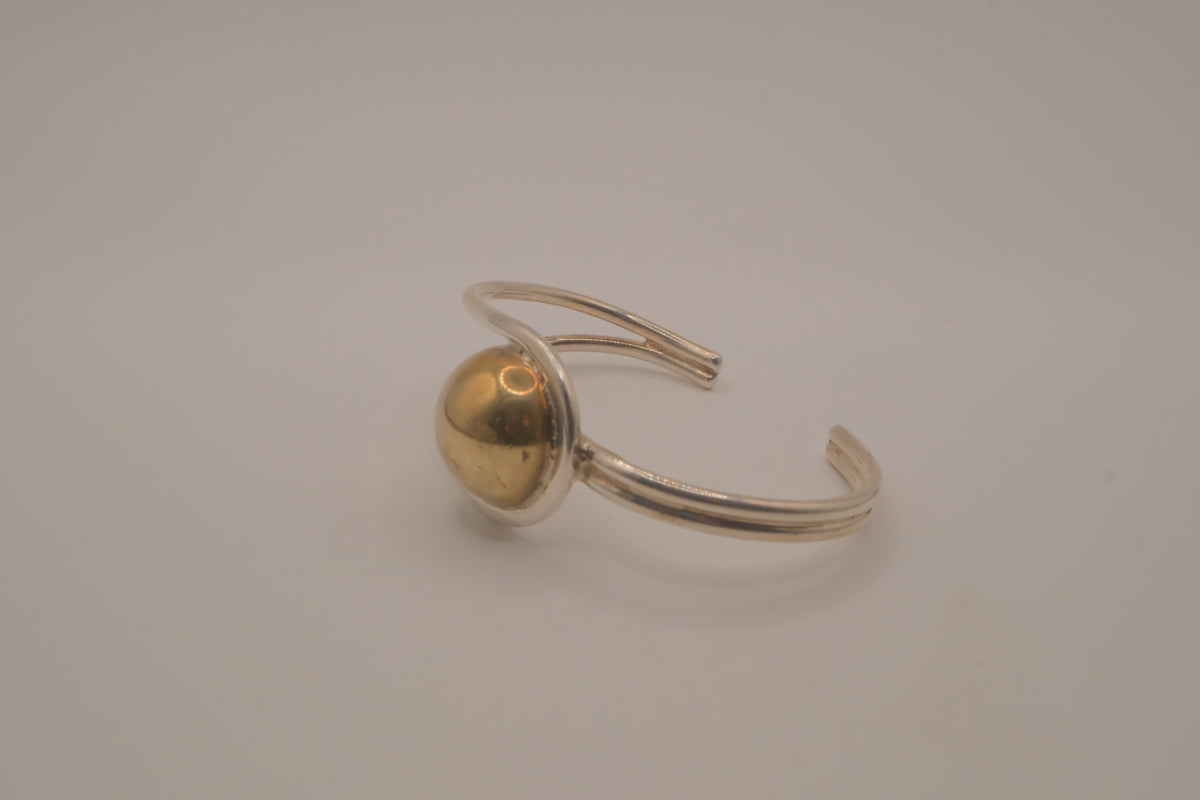 Mexico Sterling silver two tone modernist polished sphere cuff bracelet