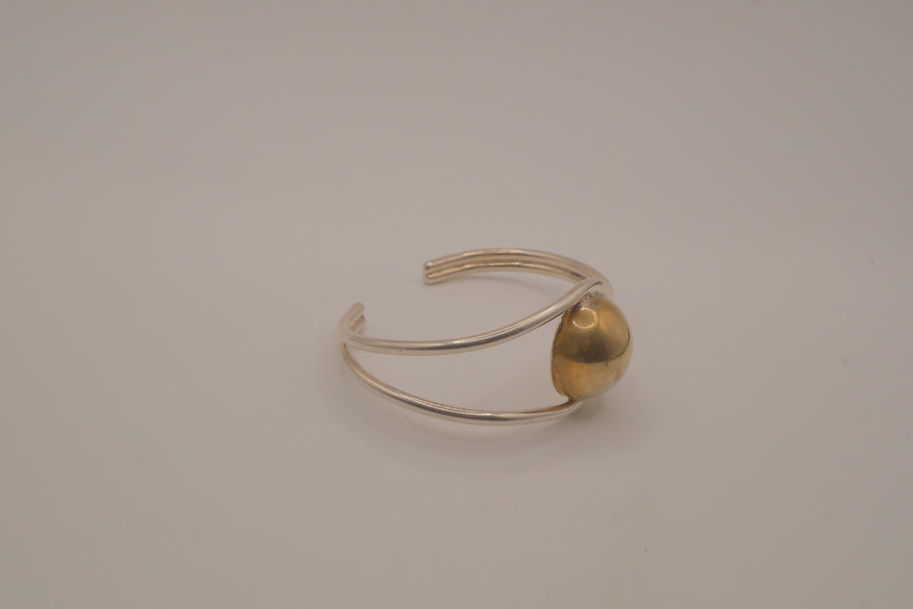 Mexico Sterling silver two tone modernist polished sphere cuff bracelet