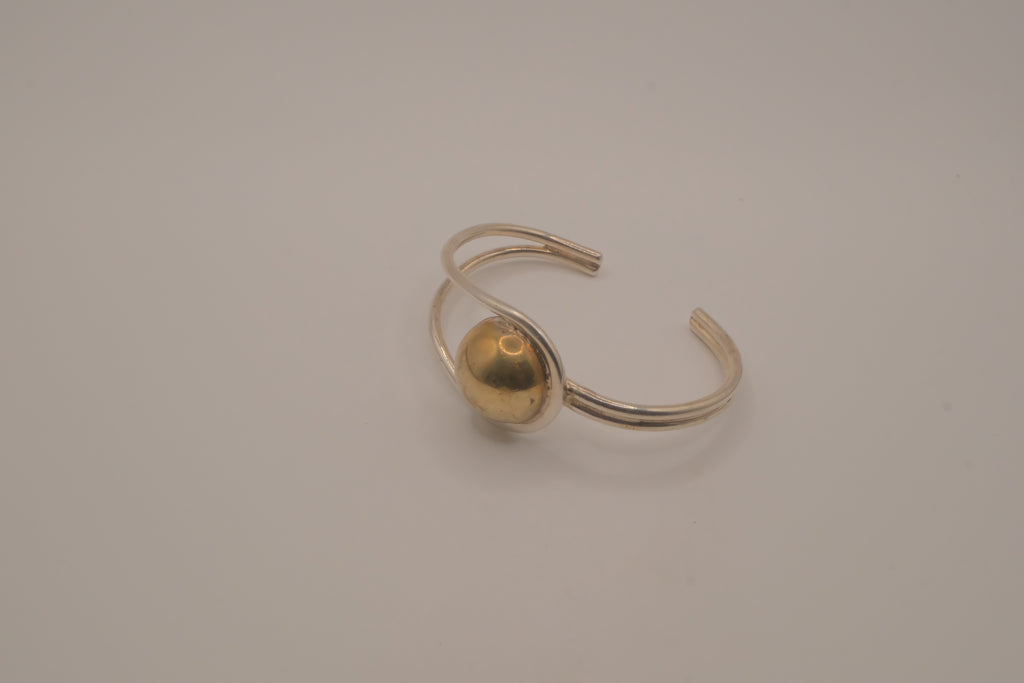 Mexico Sterling silver two tone modernist polished sphere cuff bracelet