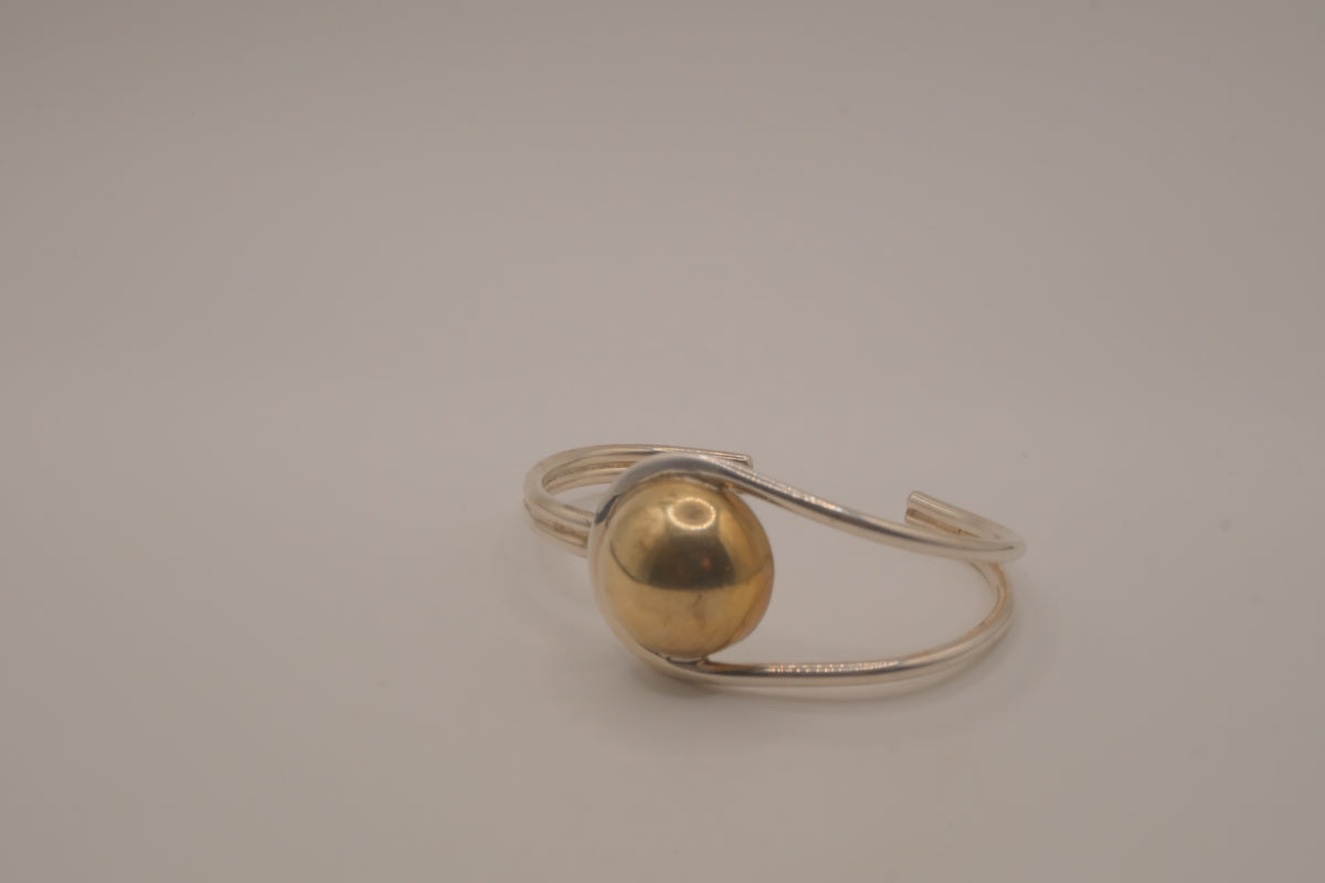 Mexico Sterling silver two tone modernist polished sphere cuff bracelet