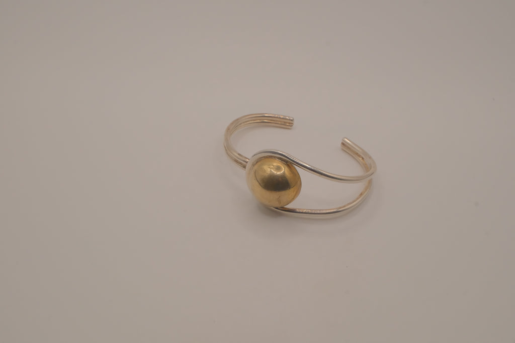 Mexico Sterling silver two tone modernist polished sphere cuff bracelet