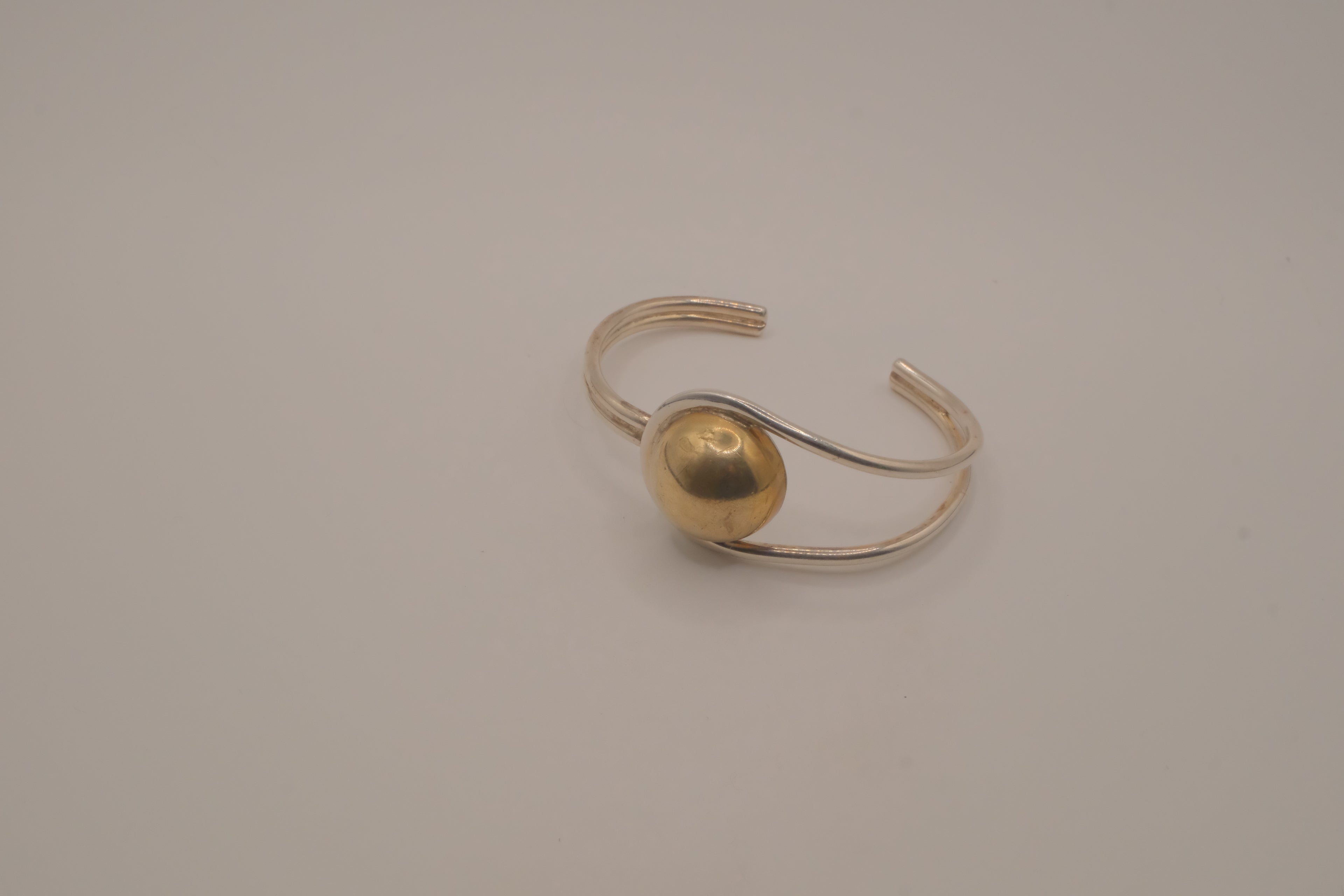Mexico Sterling silver two tone modernist polished sphere cuff bracelet