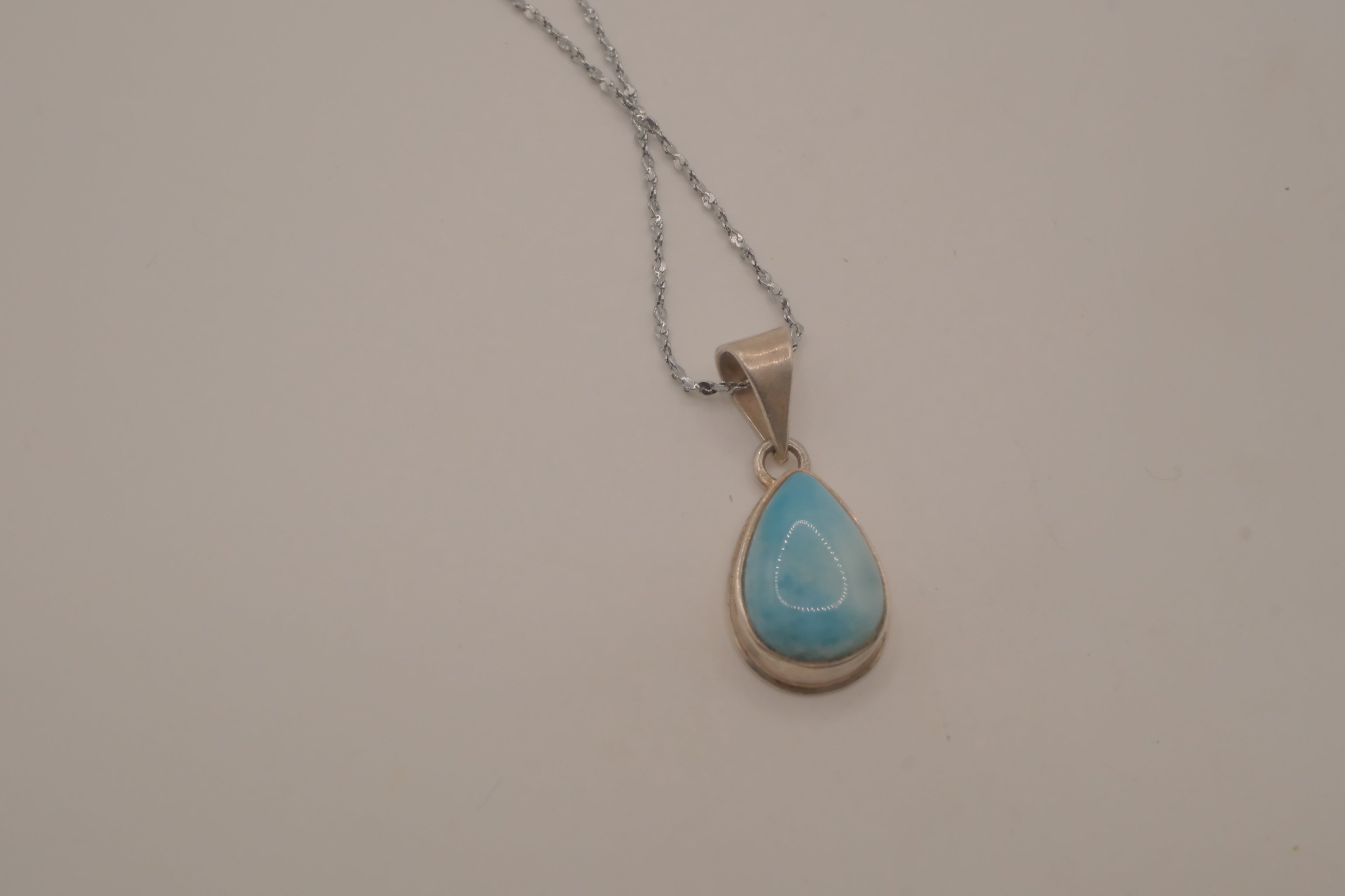 Sterling silver small Larimar teardrop necklace
