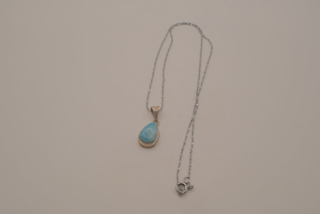 Sterling silver small Larimar teardrop necklace