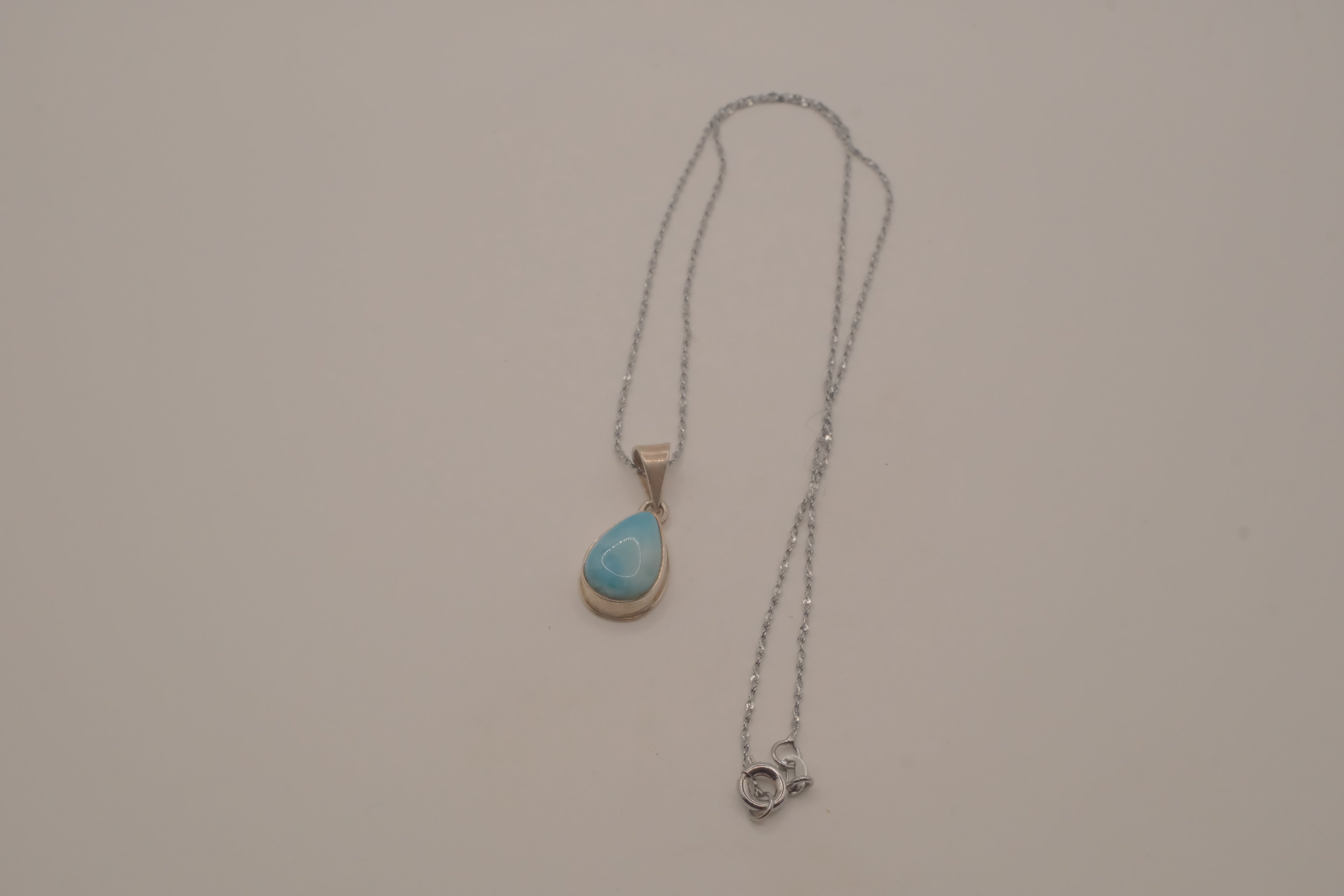 Sterling silver small Larimar teardrop necklace