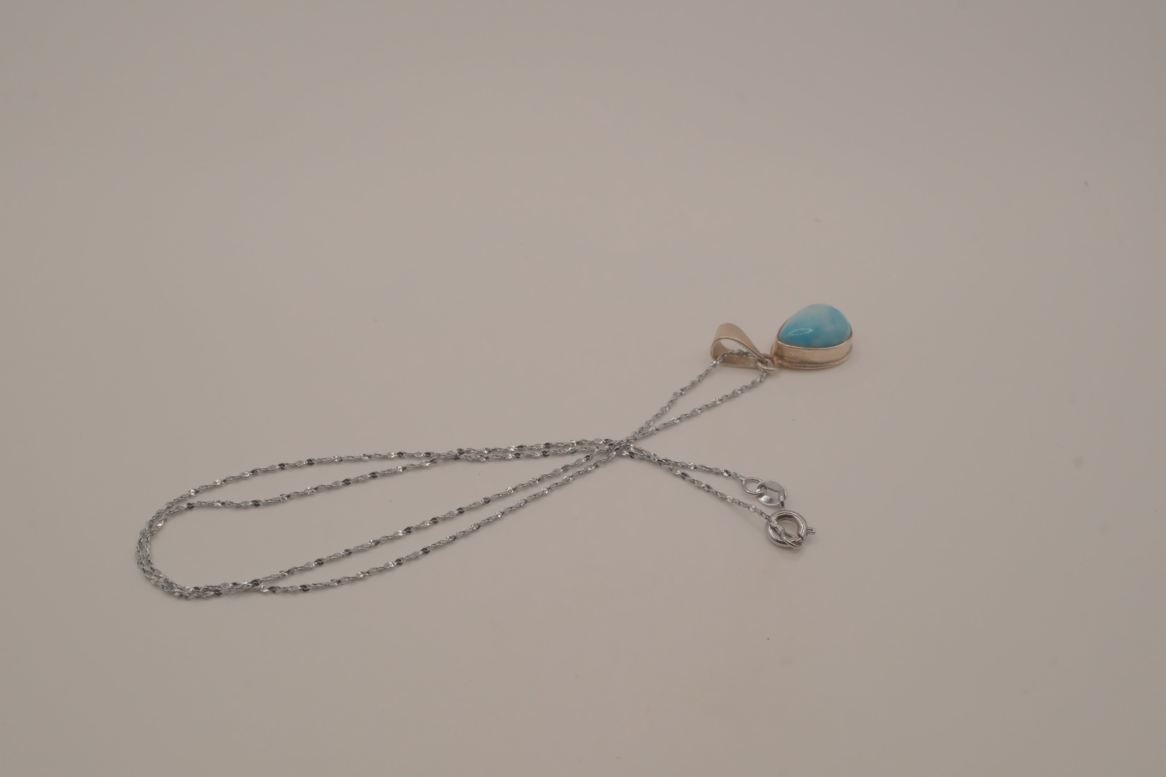 Sterling silver small Larimar teardrop necklace