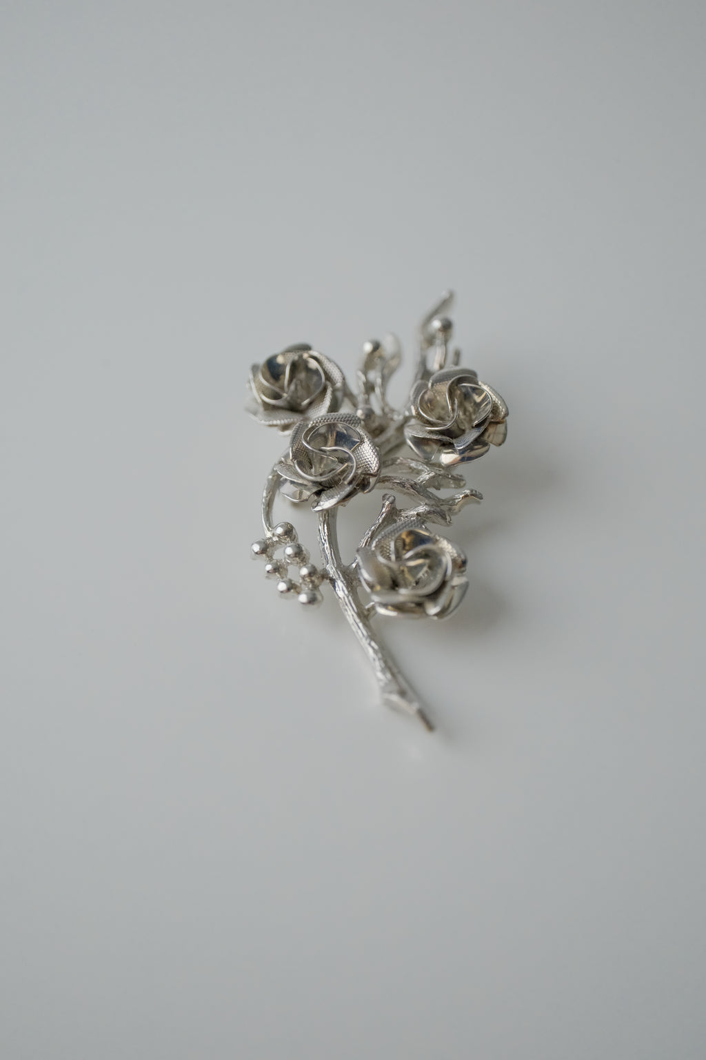 Vintage Silver Rose Bouqet Brooch