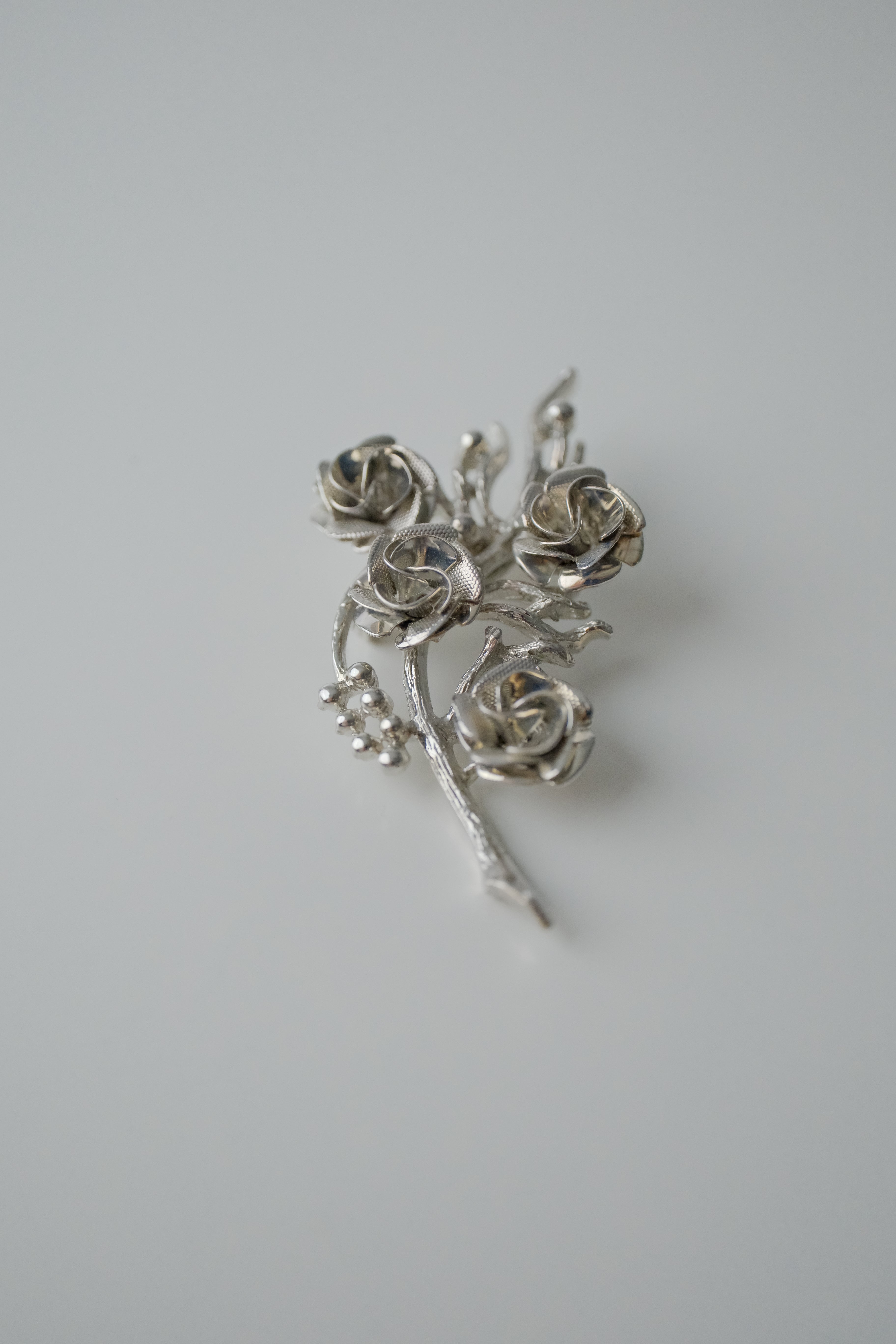 Vintage Silver Rose Bouqet Brooch