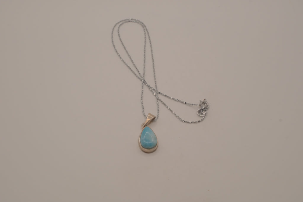 Sterling silver small Larimar teardrop necklace