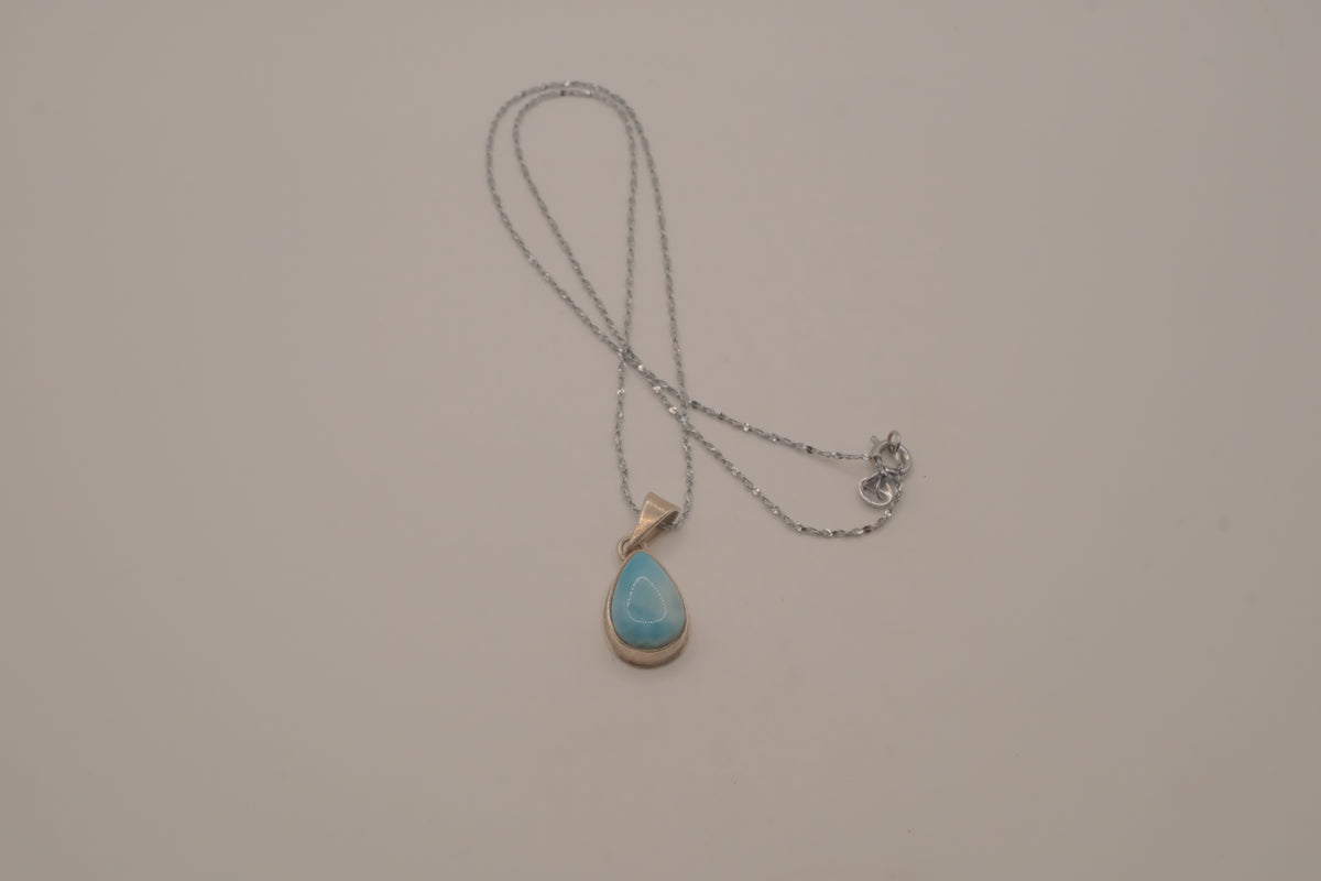 Sterling silver small Larimar teardrop necklace