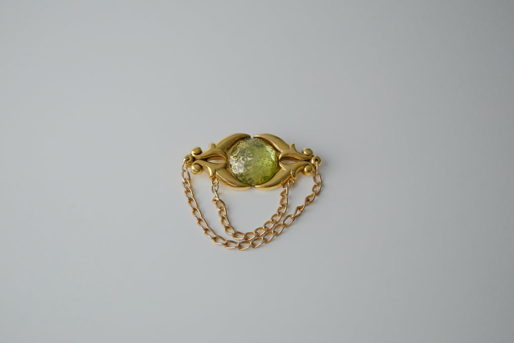 Vintage Green Glass Chain Brooch