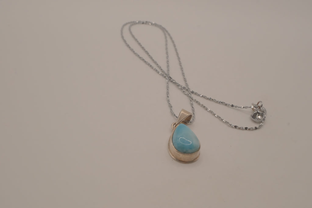 Sterling silver small Larimar teardrop necklace