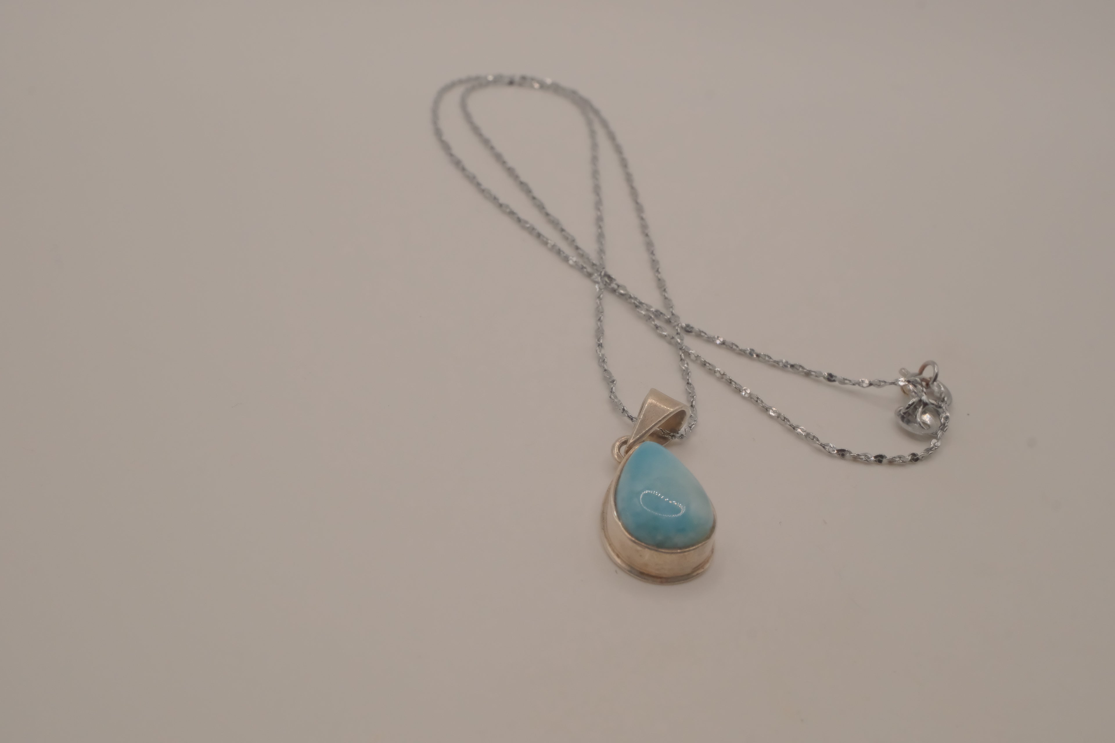 Sterling silver small Larimar teardrop necklace