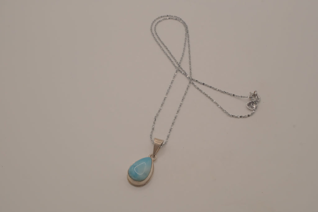 Sterling silver small Larimar teardrop necklace
