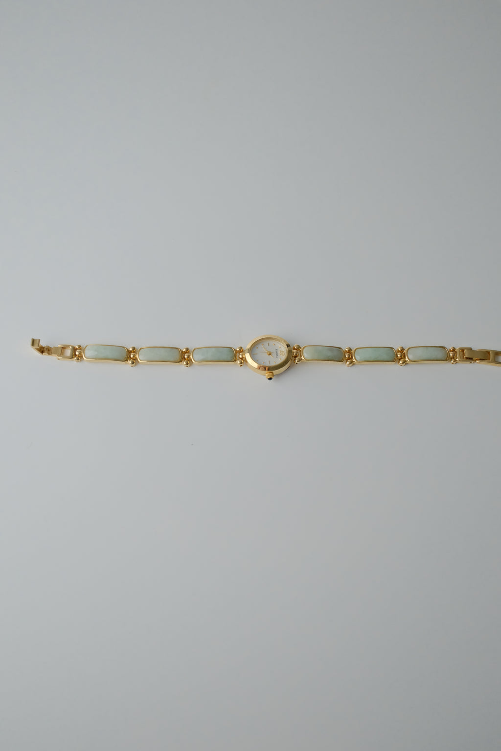 Vintage Elgin Green Jade Gold Watch Bracelet