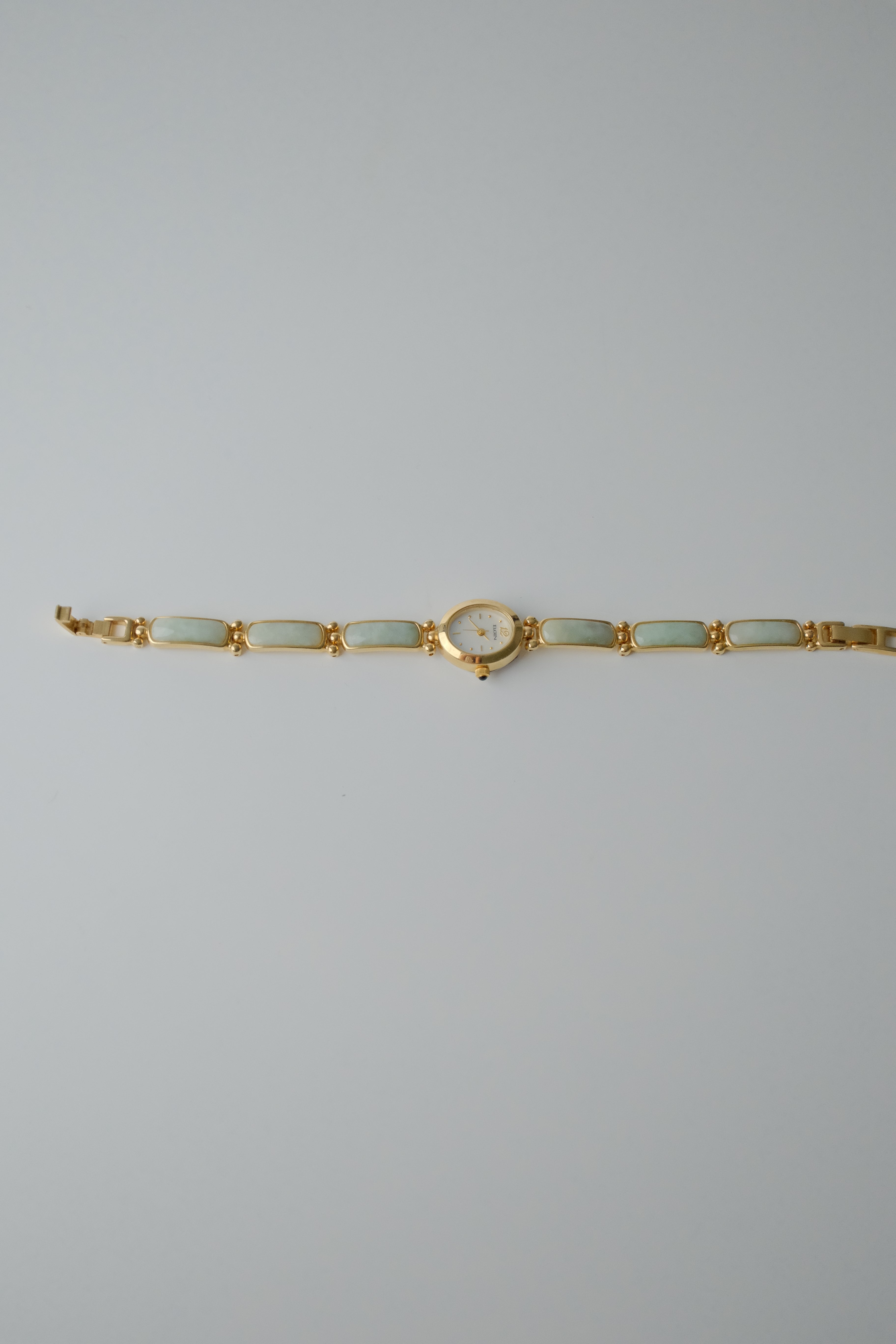 Vintage Elgin Green Jade Gold Watch Bracelet