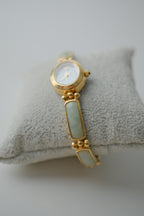Vintage Elgin Green Jade Gold Watch Bracelet