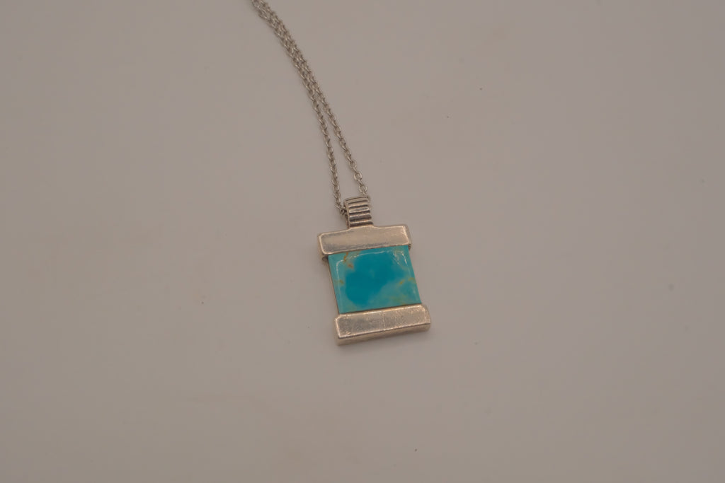Vintage Sterling silver turquoise rectangular block necklace