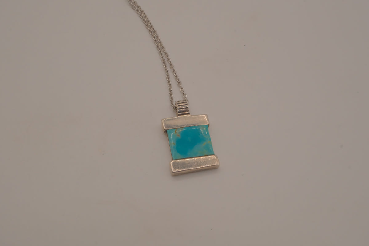 Vintage Sterling silver turquoise rectangular block necklace