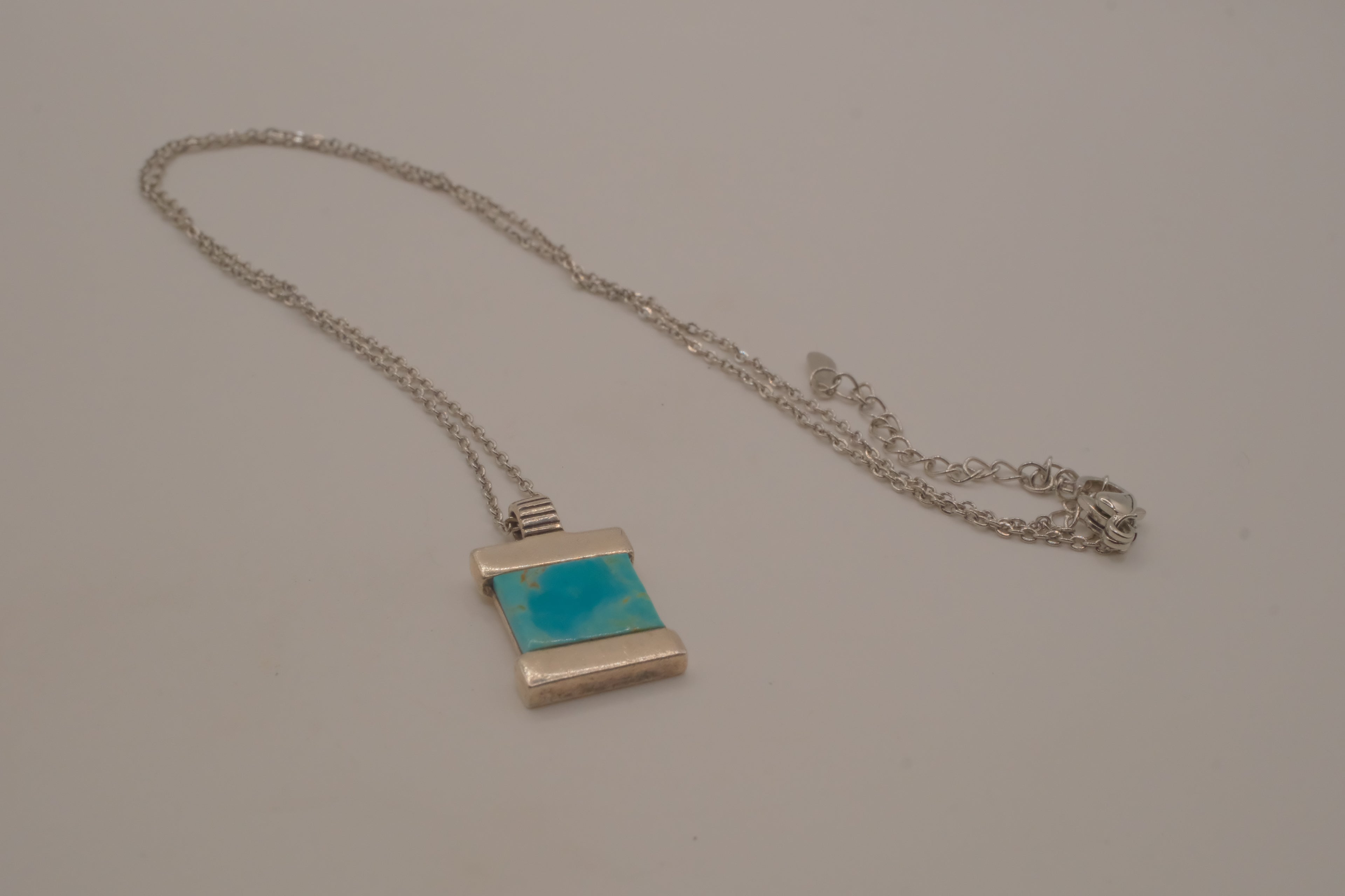 Vintage Sterling silver turquoise rectangular block necklace