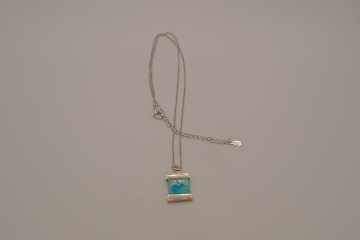 Vintage Sterling silver turquoise rectangular block necklace