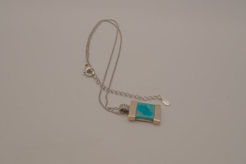 Vintage Sterling silver turquoise rectangular block necklace
