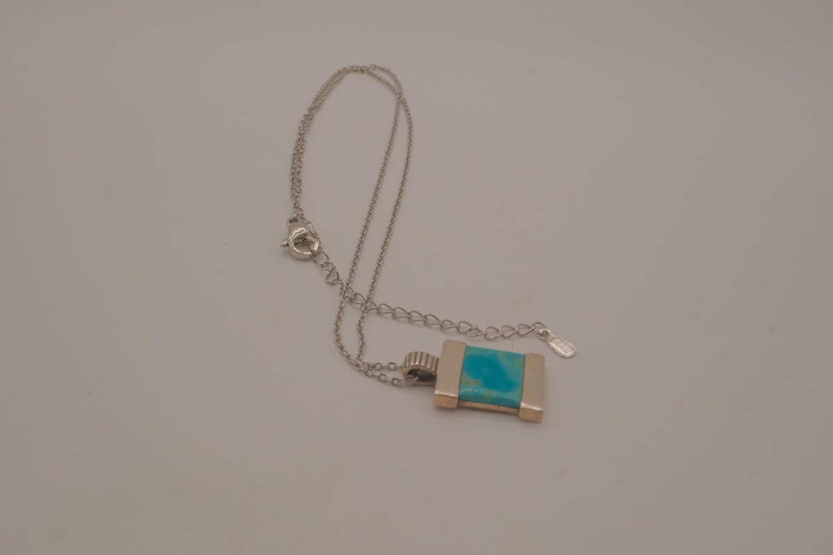 Vintage Sterling silver turquoise rectangular block necklace