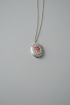 Vintage Petite Point Rose Locket Necklace