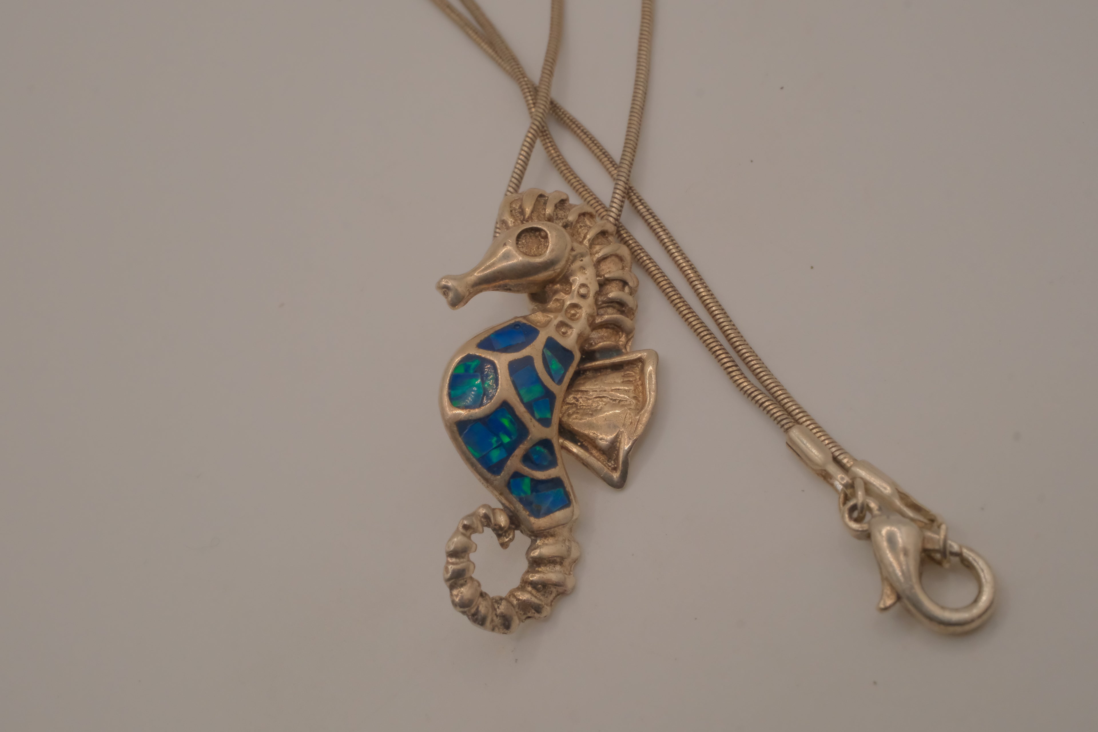 Sterling silver Opal seahorse pendant necklace