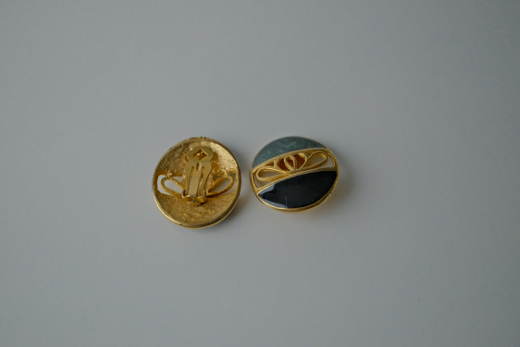 Vintage Enamel Gold Clip-on Earrings