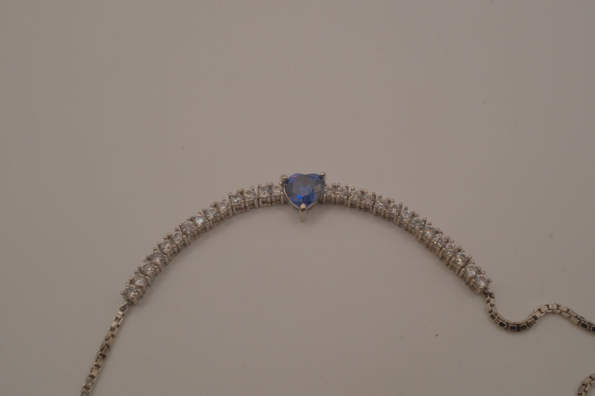 Sterling silver Blue heart Bolo tie bracelet