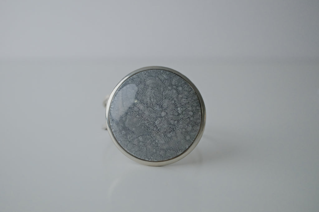 Vintage Large Grey Cabachon Stone Cuff Bangle