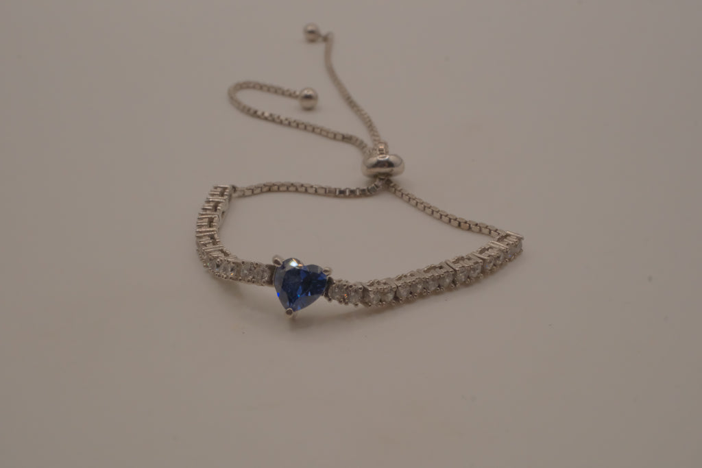 Sterling silver Blue heart Bolo tie bracelet