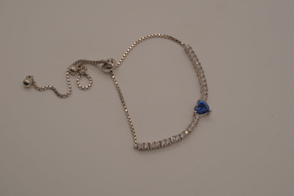 Sterling silver Blue heart Bolo tie bracelet