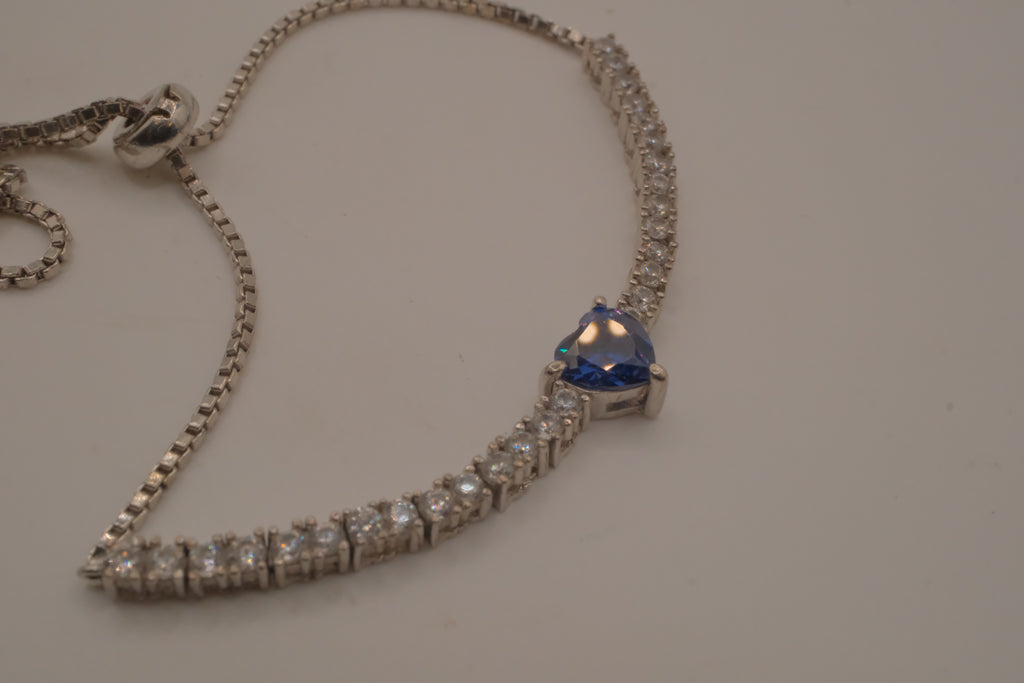Sterling silver Blue heart Bolo tie bracelet