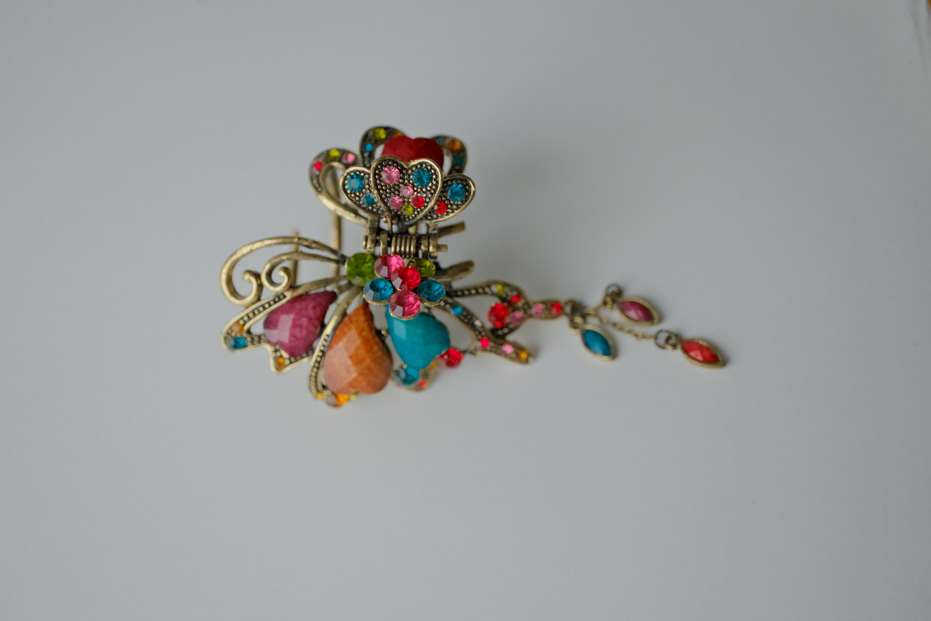 Vintage Butterfly Multi-Stone Hair Clip