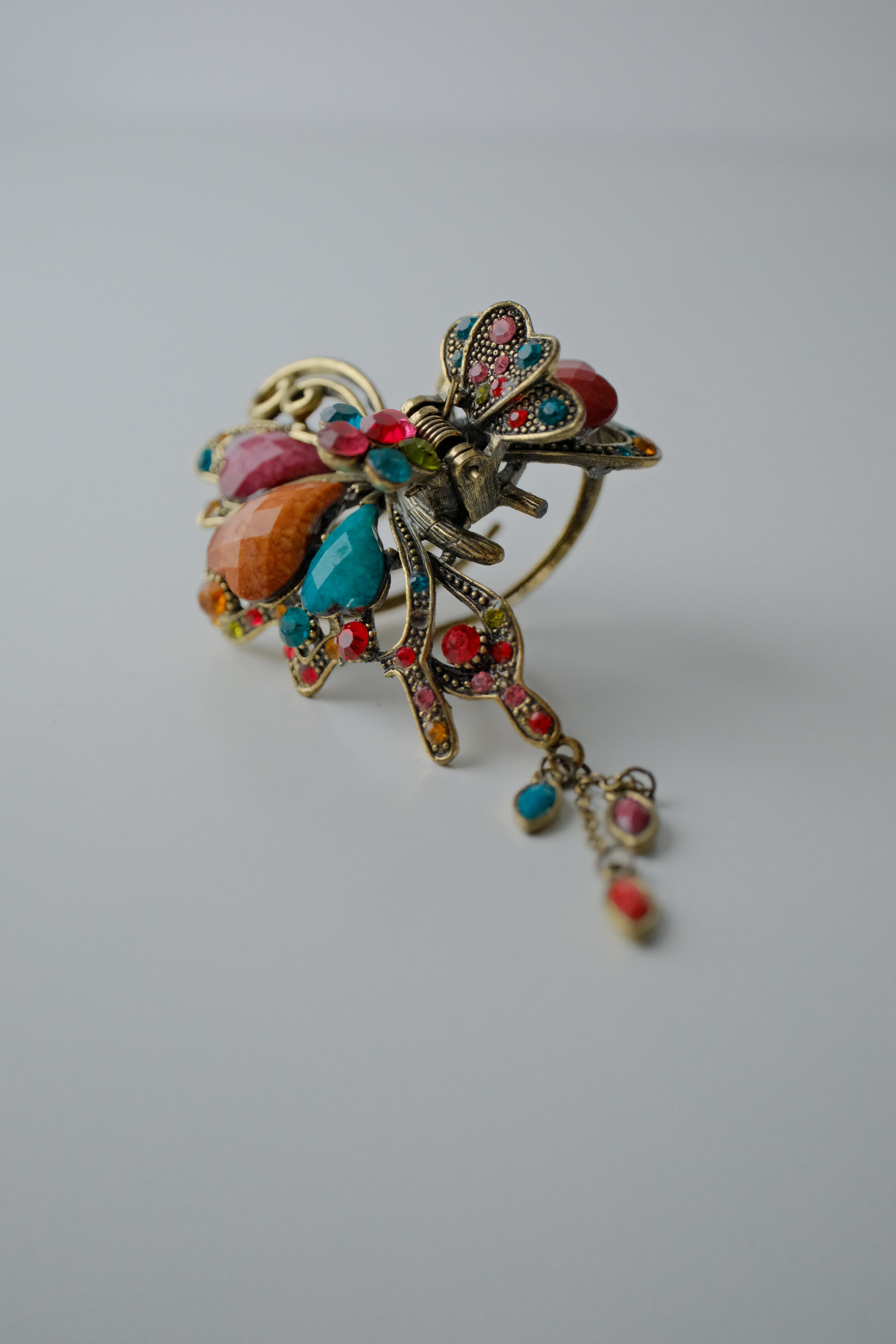 Vintage Butterfly Multi-Stone Hair Clip