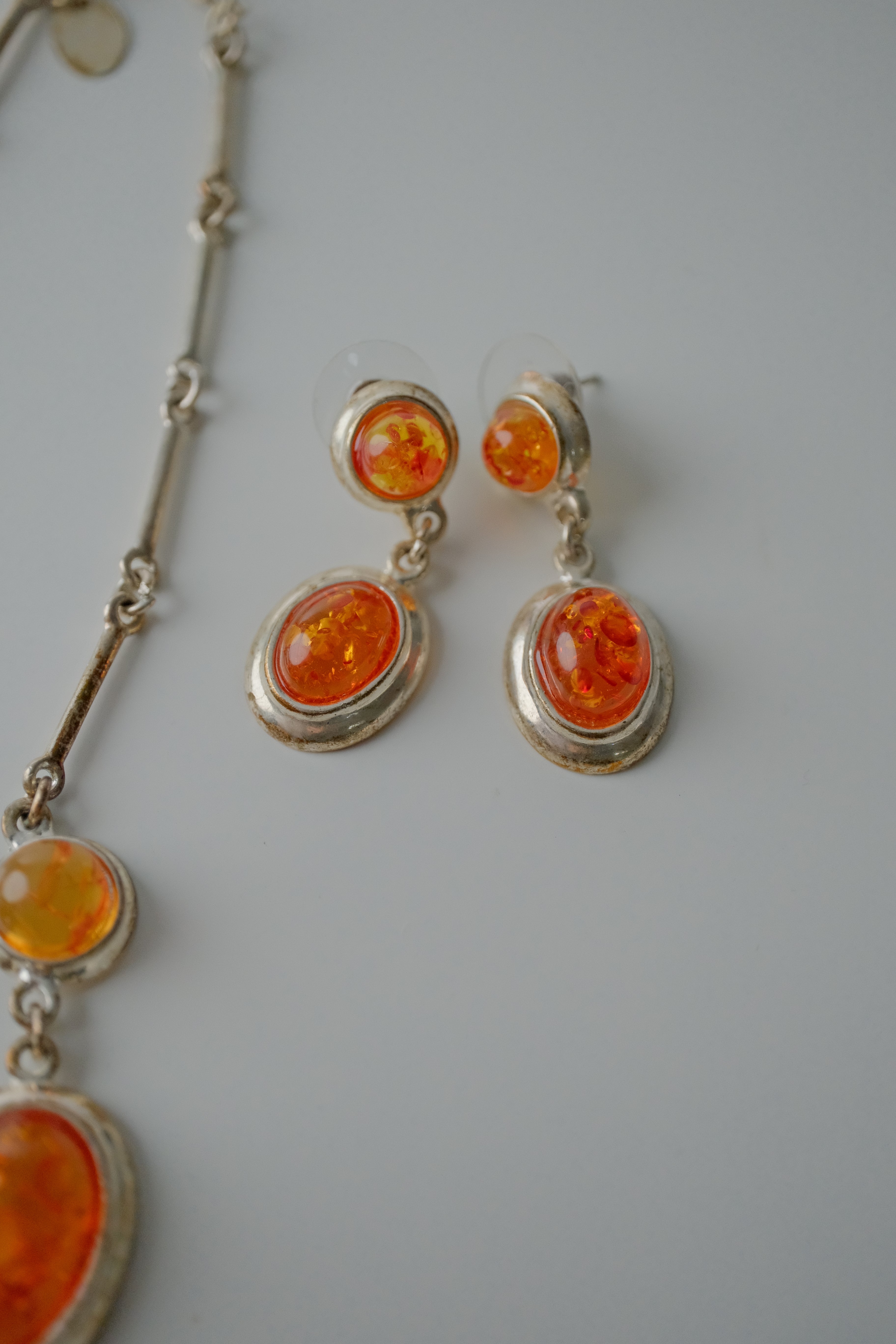 Vintage 1950s Silver Amber Set