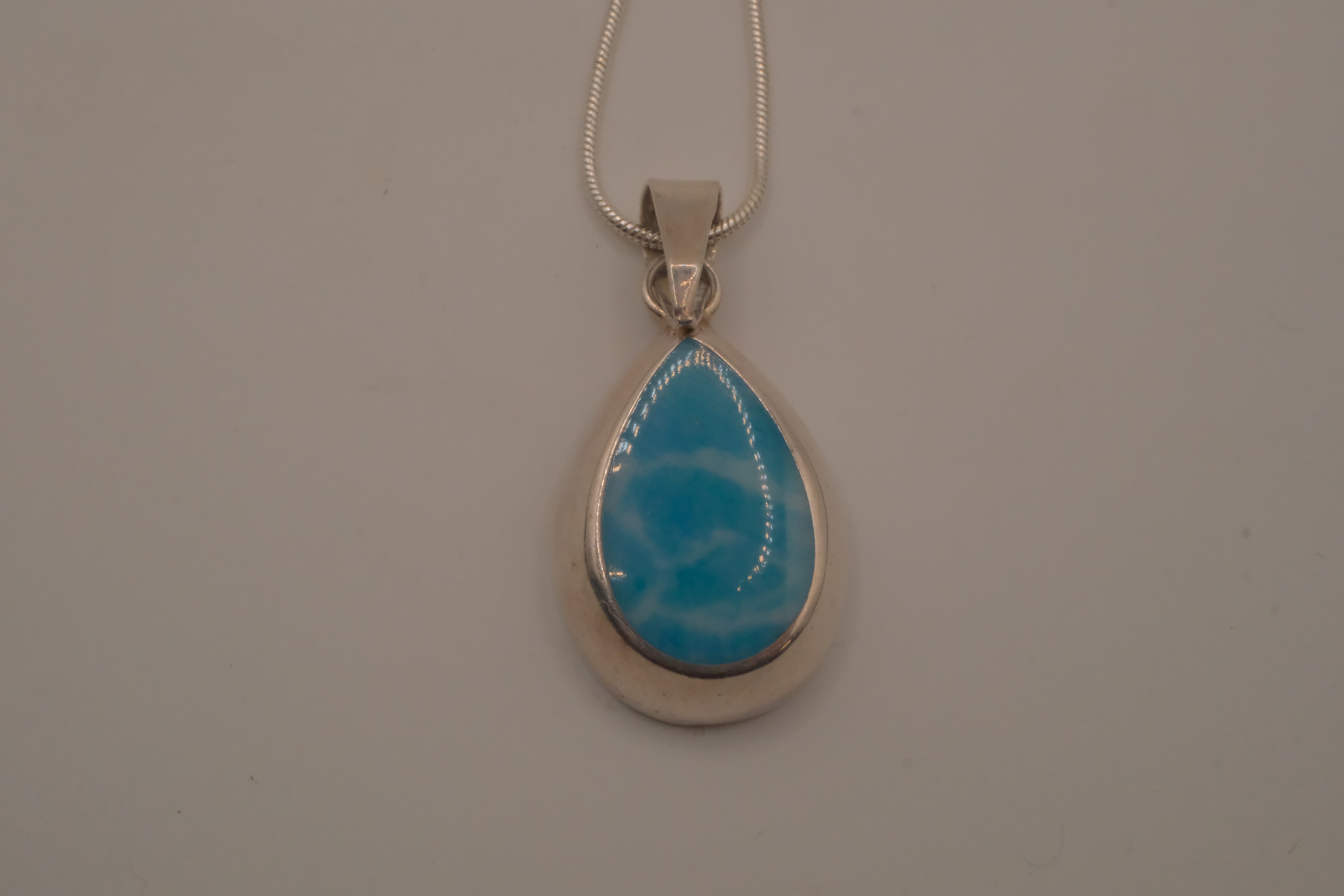 Sterling silver Large Larimar teardrop necklace