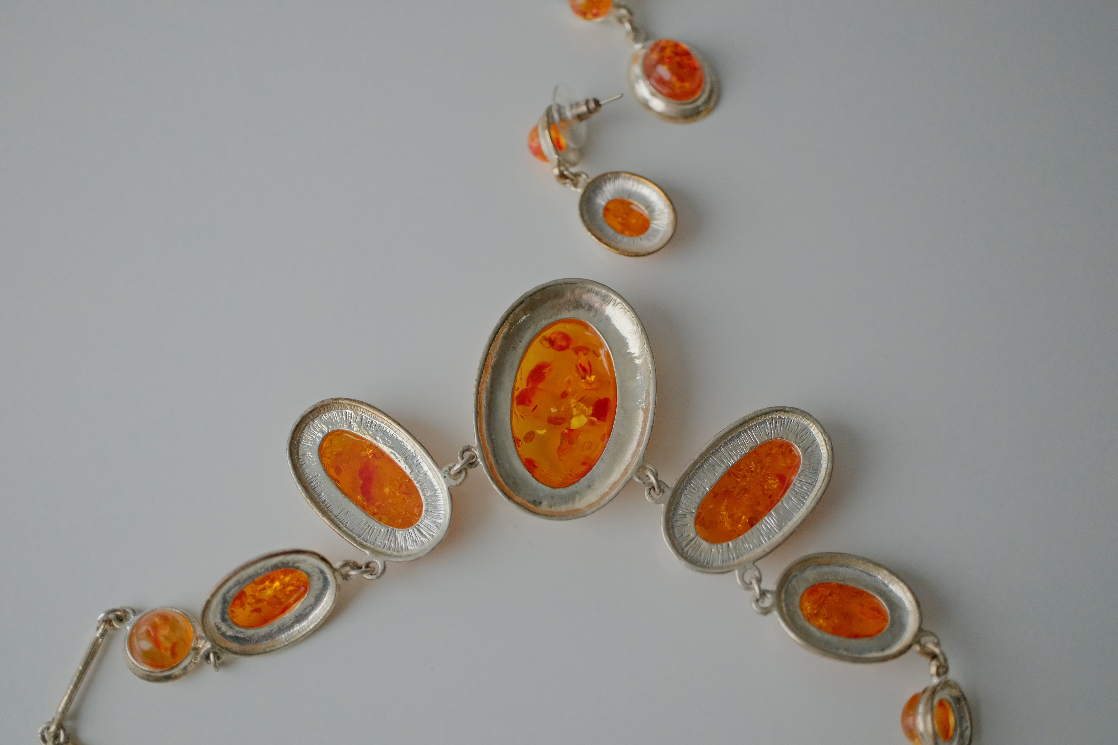 Vintage 1950s Silver Amber Set