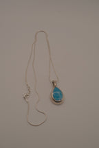Sterling silver Large Larimar teardrop necklace