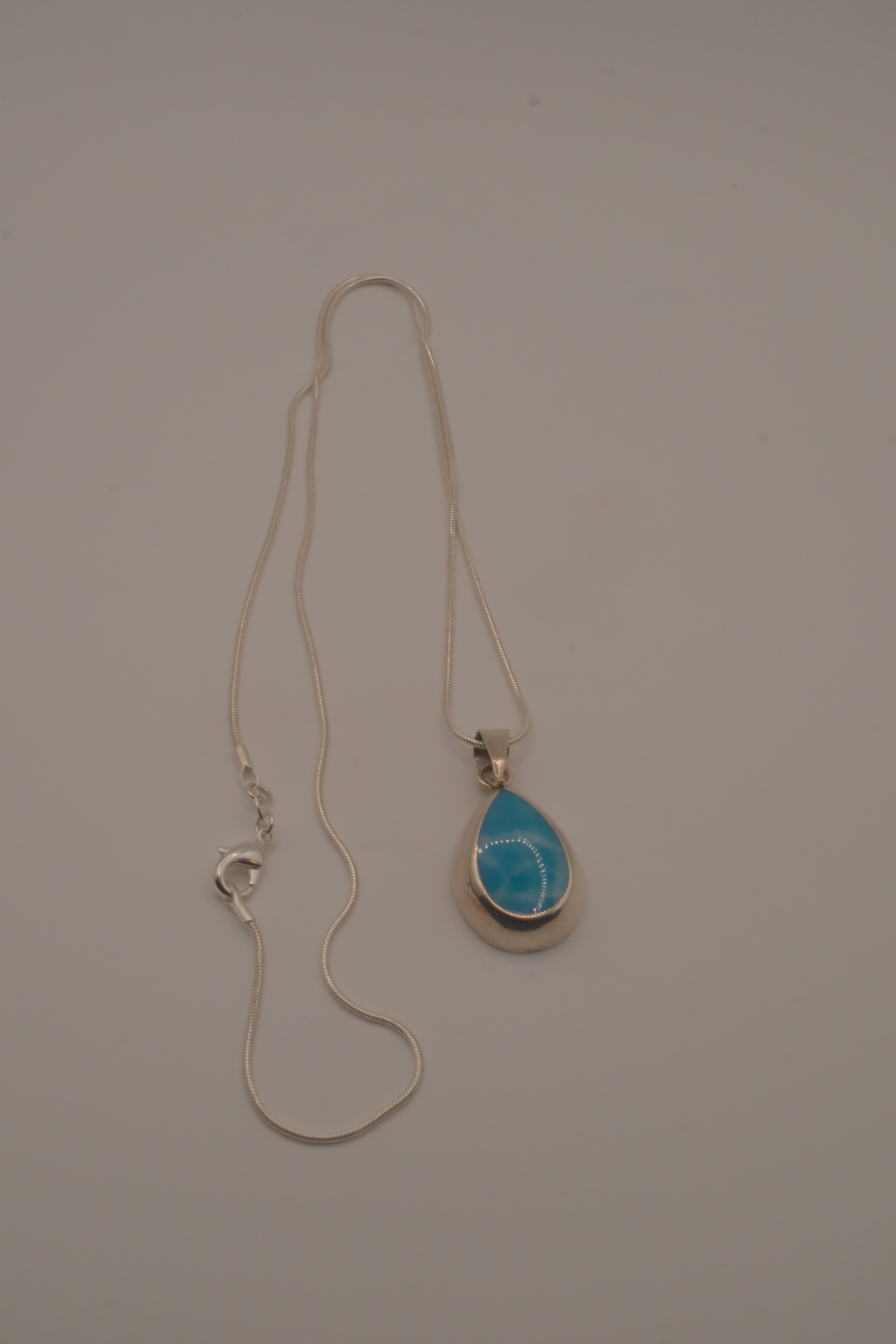 Sterling silver Large Larimar teardrop necklace