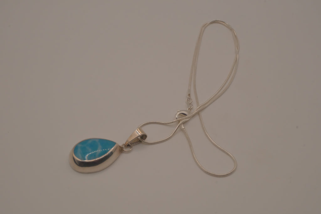 Sterling silver Large Larimar teardrop necklace