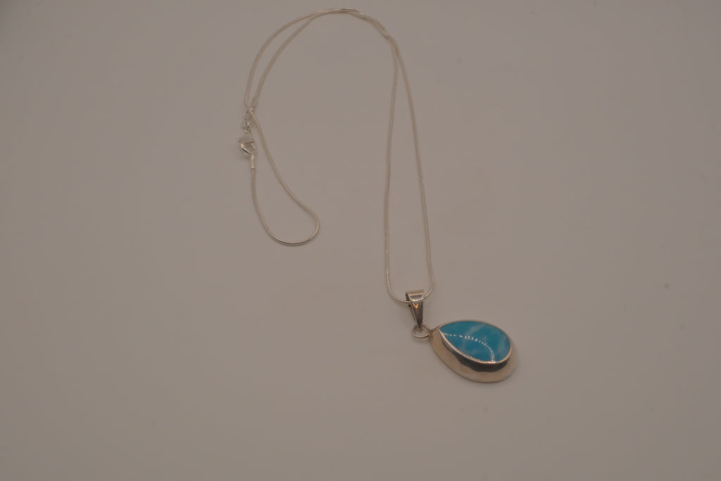 Sterling silver Large Larimar teardrop necklace