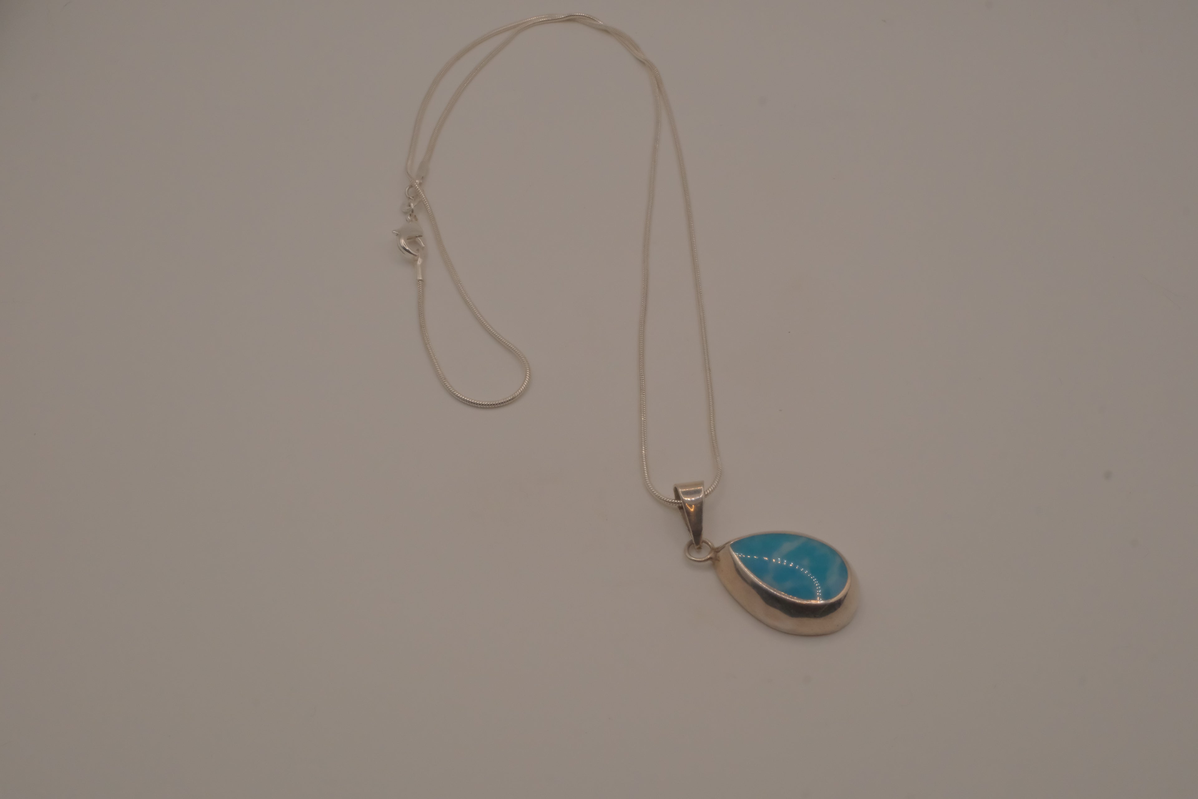Sterling silver Large Larimar teardrop necklace