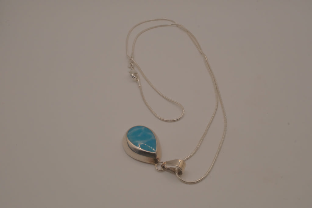 Sterling silver Large Larimar teardrop necklace